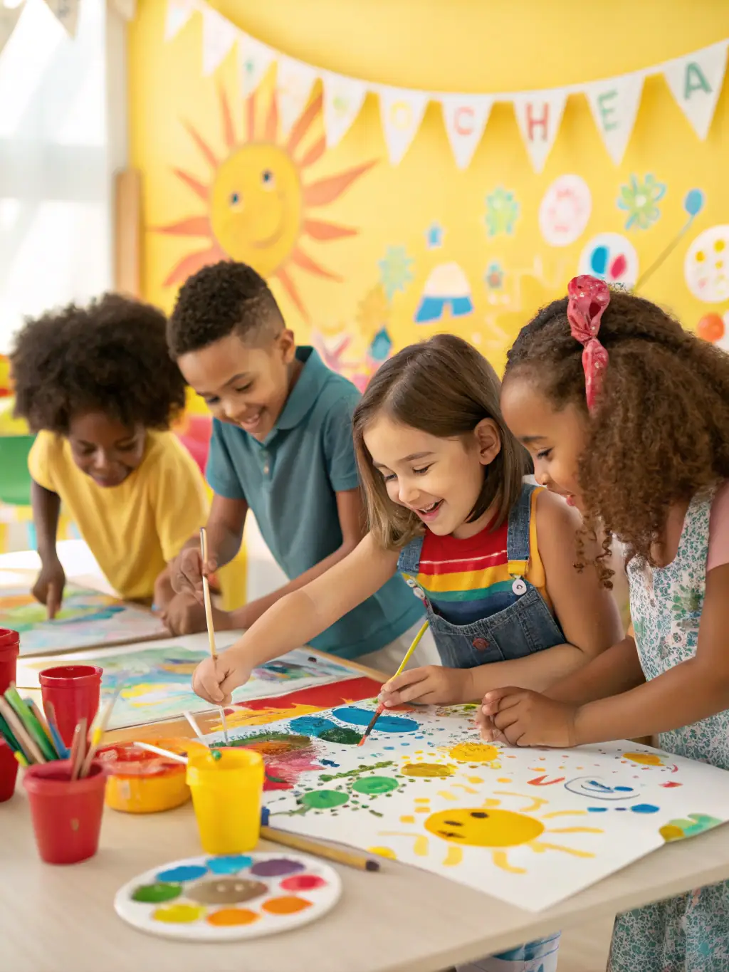 Children engaged in arts and crafts, exploring nature, and participating in cultural celebrations, with colorful decorations and joyful expressions.